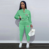 Women Printed Single-breasted Long-sleeved Baseball Two-piece Suit OQ-717