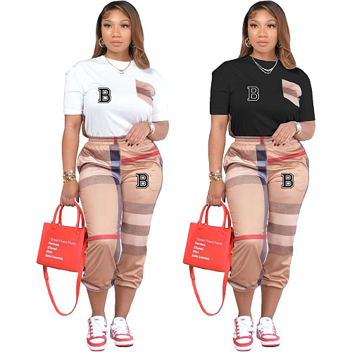 Women Stripes Printed Short Sleeves Casual Two Piece Sets OQ-0271