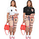 Women Stripes Printed Short Sleeves Casual Two Piece Sets OQ-0271