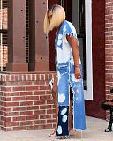 Women Patchwork Sleeveless Half Open Collar Long Denim Coat CM-8696