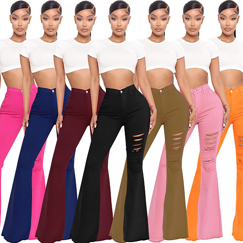 Thigh Ripped Stretch Flared Pants HSF-2475