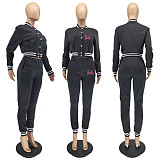 Women Printed Single-breasted Long-sleeved Baseball Two-piece Suit OQ-717