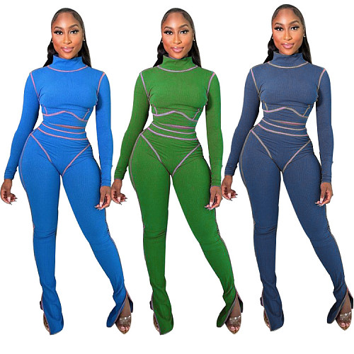High Neck Tight Pure Split Hem Trouser Sport Set RC-3208
