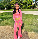 V-neck Crop Top Flared Pants Casual Two-piece Set RC-3215