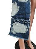 Women Patchwork Sleeveless Half Open Collar Long Denim Coat CM-8696