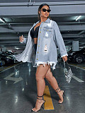 Women's DenimTassel Single-breasted Ripped Long Sleeve Jacket Coat LX-3562