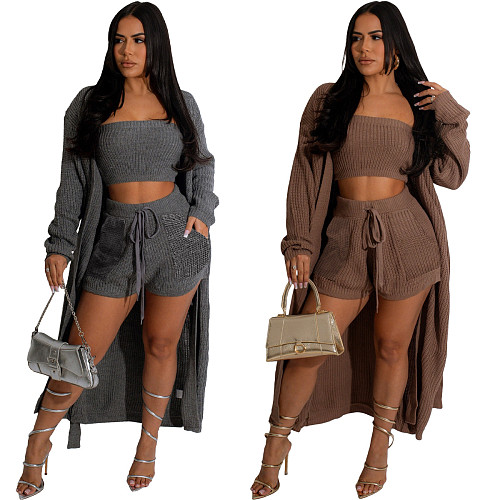 Casual Women Strapless Sweater Coat Three Pieces Sets YS-869