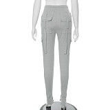 Solid Tight Drawstring Multi Pockets Split Pants WSM-5355-2