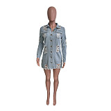 Women's DenimTassel Single-breasted Ripped Long Sleeve Jacket Coat LX-3562