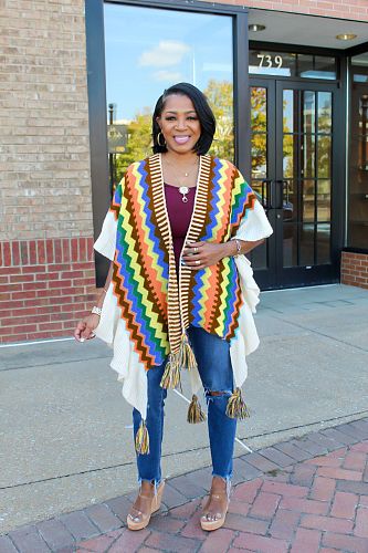 Retro Women Knitted Hand Crochet Fringe Coat Cardigan Cape CM-8698