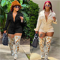 Denim Pockets Long Sleeve Fashion Short Jumpsuit YNS-2617