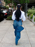 Women Fashion Stretch Blue Long Jeans MEM-88522