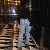 V-neck Lace Up Pure Long Sleeved Base Shirt YNS-2619