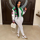 Double Layered Threaded Print Baseball Jacket YNS-2618