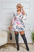 Fashion Women Printed Deep-V Slit Sleeves Mini Dress ZAND-31299