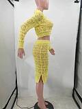 Sexy Solid Color Knitted Midi Skirt Set Two Pieces TK-6301