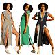 Street Style Women Deep-V Denim Patchwork Slits Long Dresses MEM-88524