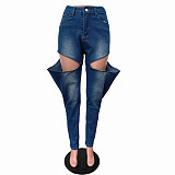 Women Fashion Stretch Blue Long Jeans MEM-88522