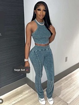 XS Amazon Hot Sale Crop Top Vest  Two Pieces Pants Set  BG-2315