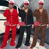 Knitted Cardigan Sports Loose Two Pieces Set FDY-1273