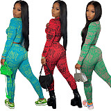 Letter Printed Long Sleeve Crop Top High Elasticity Sports Suit FDY-1192