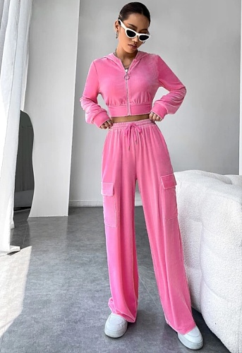 Women Zipper Hoodies And Long Pants Velvet Casual 2 Piece Suits YD-8787