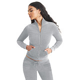 Fashion Women Solid Color Stand Collar Zipper Two Pieces Suit YD-8784-E6