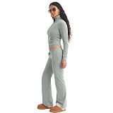 Fashion Women Solid Color Stand Collar Zipper Two Pieces Suit YD-8784-E6