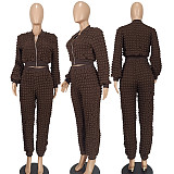 Casual Women Solid Color Zipper Long Pants 2 Pieces Suit YD-8785-H6