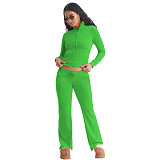 Fashion Women Solid Color Stand Collar Zipper Two Pieces Suit YD-8784-E6