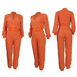 Casual Women Solid Color Zipper Long Pants 2 Pieces Suit YD-8785-H6