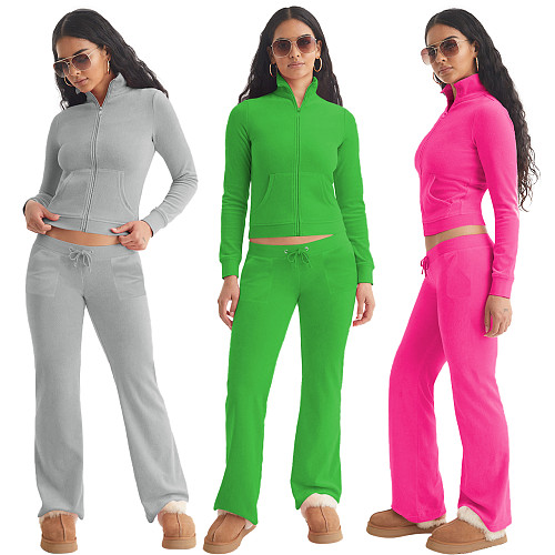 Fashion Women Solid Color Stand Collar Zipper Two Pieces Suit YD-8784-E6