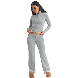 Fashion Women Solid Color Stand Collar Zipper Two Pieces Suit YD-8784-E6