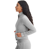 Fashion Women Solid Color Stand Collar Zipper Two Pieces Suit YD-8784-E6