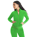 Fashion Women Solid Color Stand Collar Zipper Two Pieces Suit YD-8784-E6