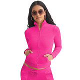 Fashion Women Solid Color Stand Collar Zipper Two Pieces Suit YD-8784-E6