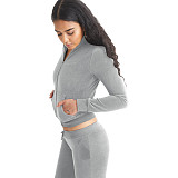 Fashion Women Solid Color Stand Collar Zipper Two Pieces Suit YD-8784-E6