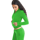 Fashion Women Solid Color Stand Collar Zipper Two Pieces Suit YD-8784-E6