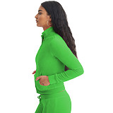 Fashion Women Solid Color Stand Collar Zipper Two Pieces Suit YD-8784-E6