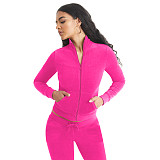 Fashion Women Solid Color Stand Collar Zipper Two Pieces Suit YD-8784-E6
