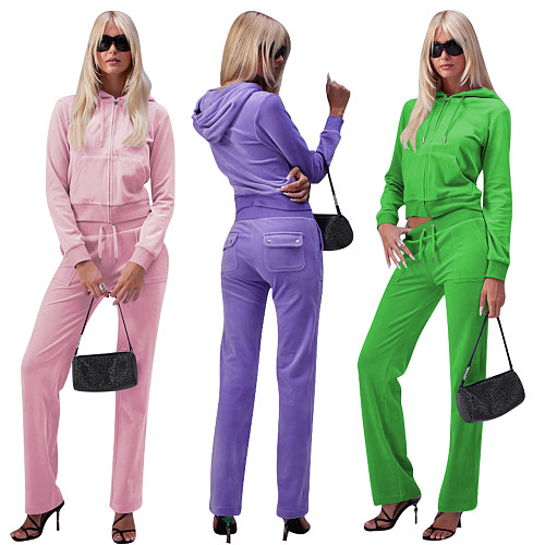 Women Pockets Hoodies And Long Pants Casual Two Piece Suits YD-8780-E7