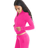 Fashion Women Solid Color Stand Collar Zipper Two Pieces Suit YD-8784-E6