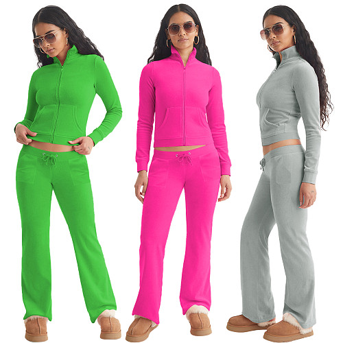 Fashion Women Solid Color Stand Collar Zipper Two Pieces Suit YD-8784-E6