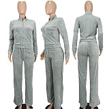 Fashion Women Solid Color Stand Collar Zipper Two Pieces Suit YD-8784-E6