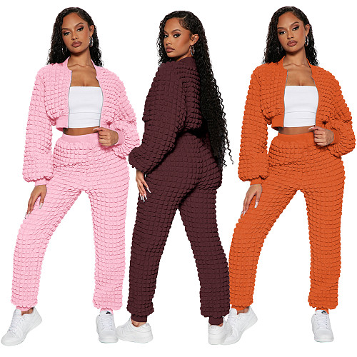 Casual Women Solid Color Zipper Long Pants 2 Pieces Suit YD-8785-H6