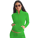 Fashion Women Solid Color Stand Collar Zipper Two Pieces Suit YD-8784-E6