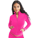 Fashion Women Solid Color Stand Collar Zipper Two Pieces Suit YD-8784-E6