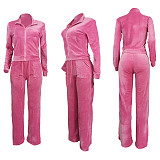 Fashion Women Solid Color Stand Collar Zipper Two Pieces Suit YD-8784-E6