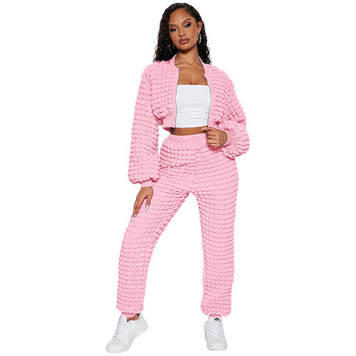 Casual Women Solid Color Zipper Long Pants 2 Pieces Suit YD-8785-H6