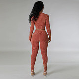 Women Zipper Front Crop Top With Bodycon Jumpsuit YF-10659